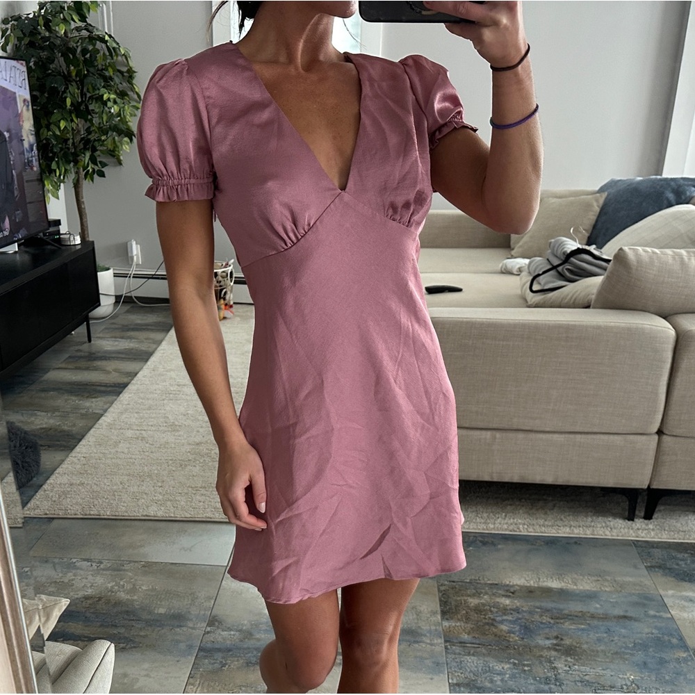 Cotton Candy Mauve Puff Sleeve Mini Dress
